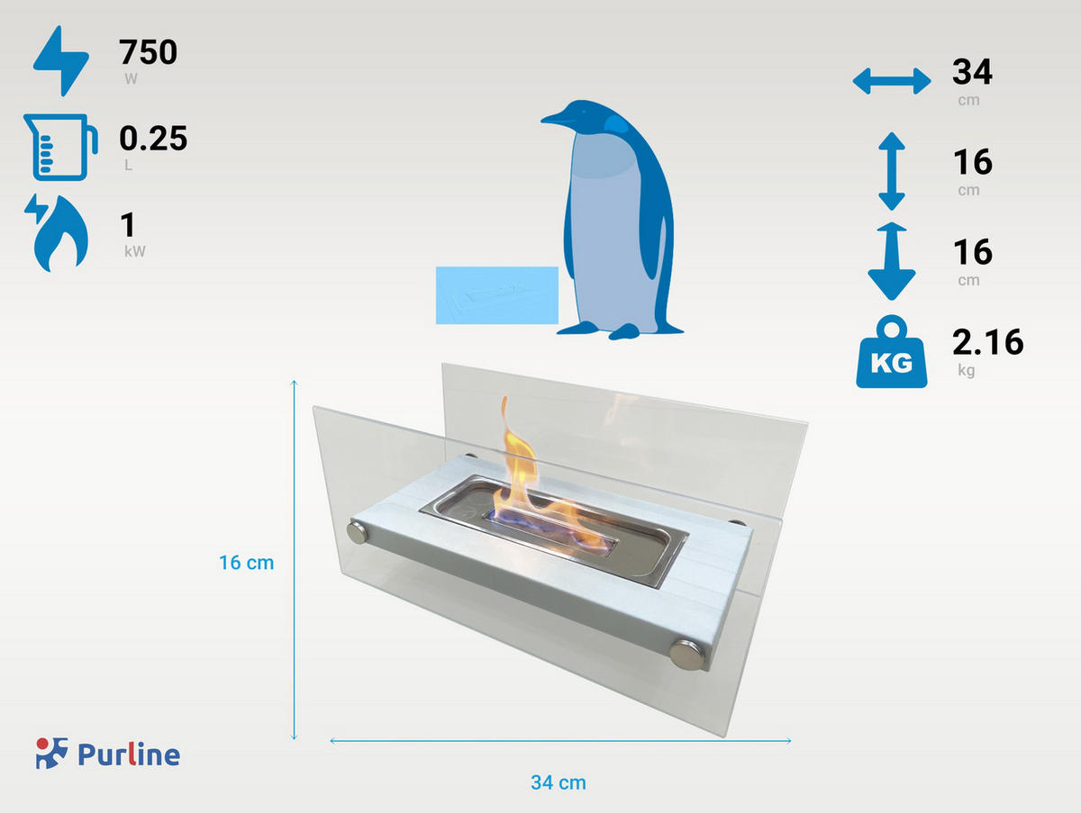 BIOETHANOL-KAMIN Weiß Tischmodell inklusive 0.25 L Brennblock - Weiß, Glas (34/16/16cm) - Purline