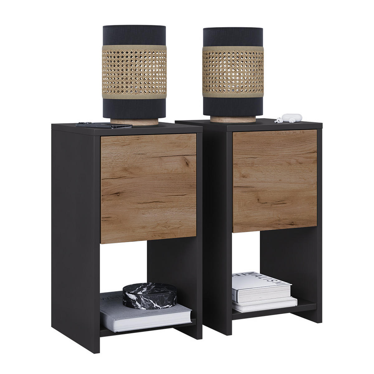 NACHTTISCH Evo Anthrazit/Goldkraft Eiche 2er Set - Anthrazit, Holzwerkstoff (30/55/30cm) - Vicco