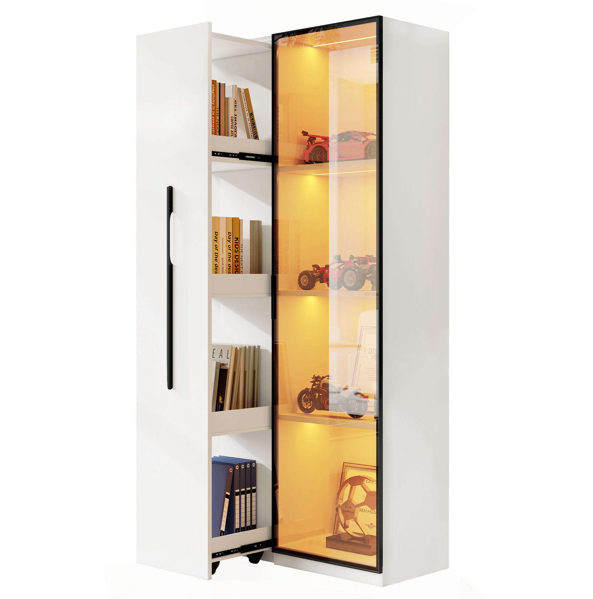 VITRINE 70/40/160 cm Weiß aus MDF mit LED-Beleuchtung - Weiß, Holzwerkstoff (40/160/70cm) - OKMYHOME