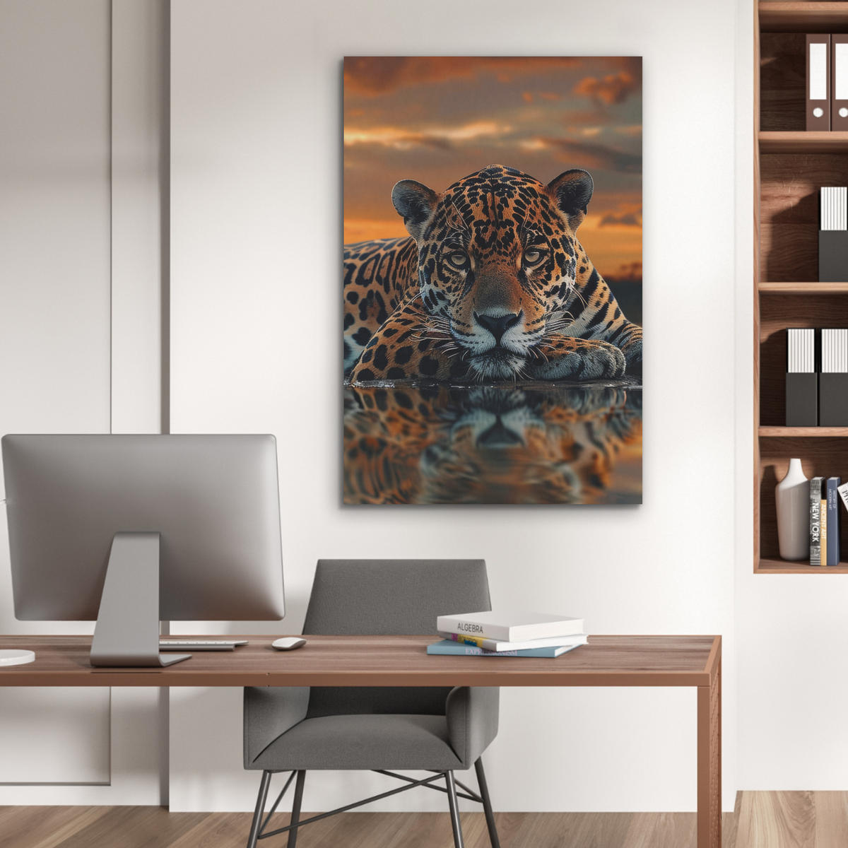 AKUSTIKBILD Natur - Leopard - Tier - Sonnenuntergang - Modern Wanddeko 60x90 cm - Orange, Kunststoff (60/90/0.9cm) - MuchoWow