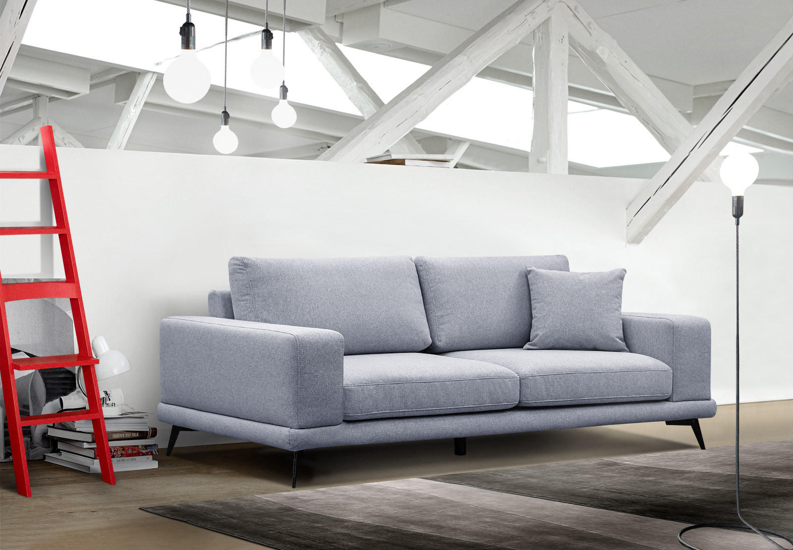 SOFA MEDIOLANE 3-Sitzer, hellblau - Hellblau, Holzwerkstoff/Textil (233/87/96cm) - Courtois Laville