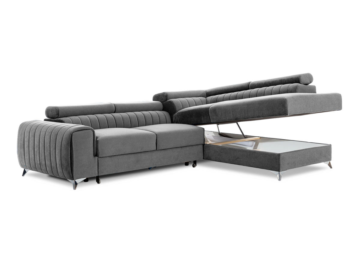 ECKSOFA Laurence mit Schlaffunktion & Bettkasten – 278 x 205 cm, verstellbare Kopfstützen - Grau, Kunststoff (278/205cm) - Wohnideebilder