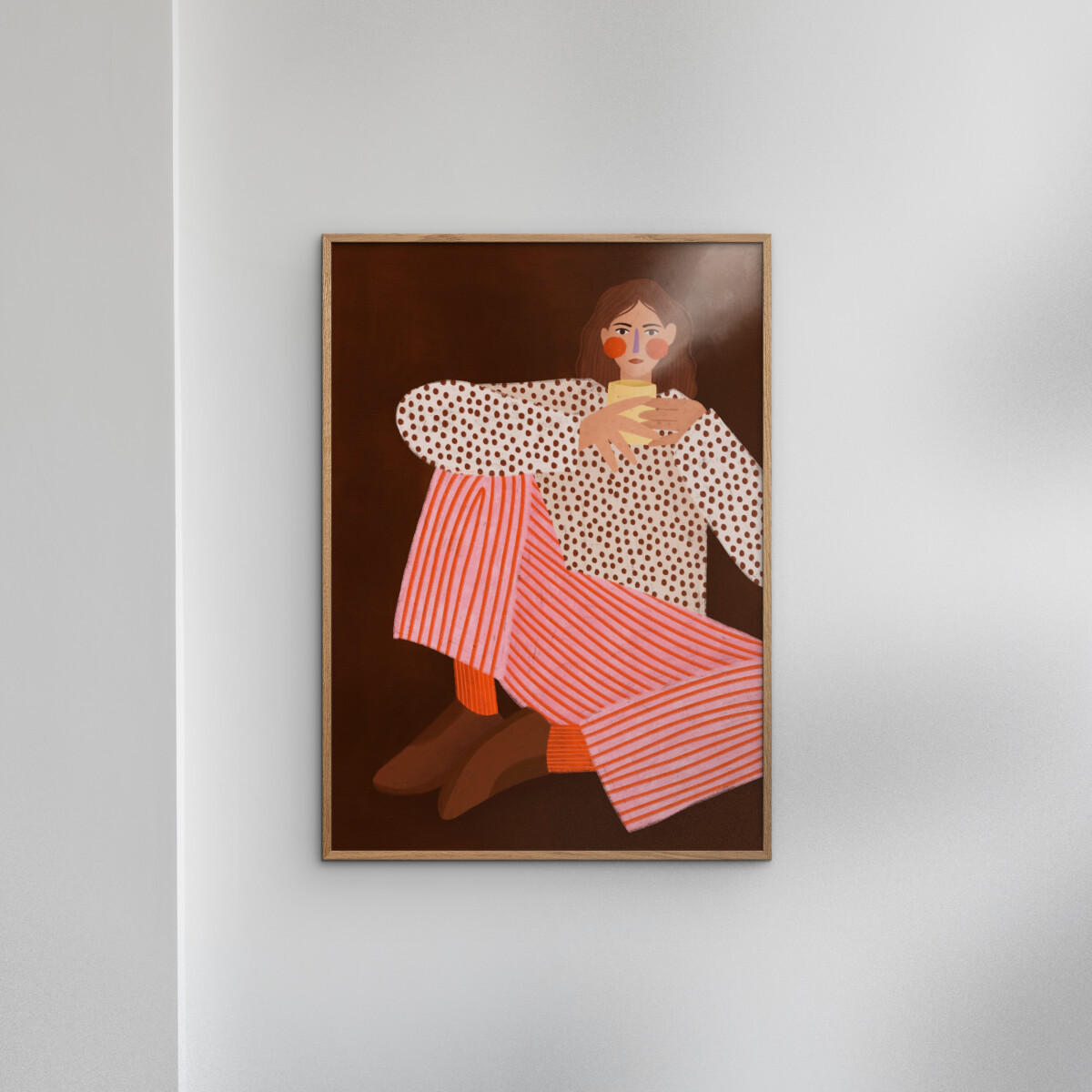 POSTER mit Rahmen Bea Muller - Woman With the Cup of Tea - Eichefarben/Multicolor, Holz/Papier (30/40cm) - Poster&Frame