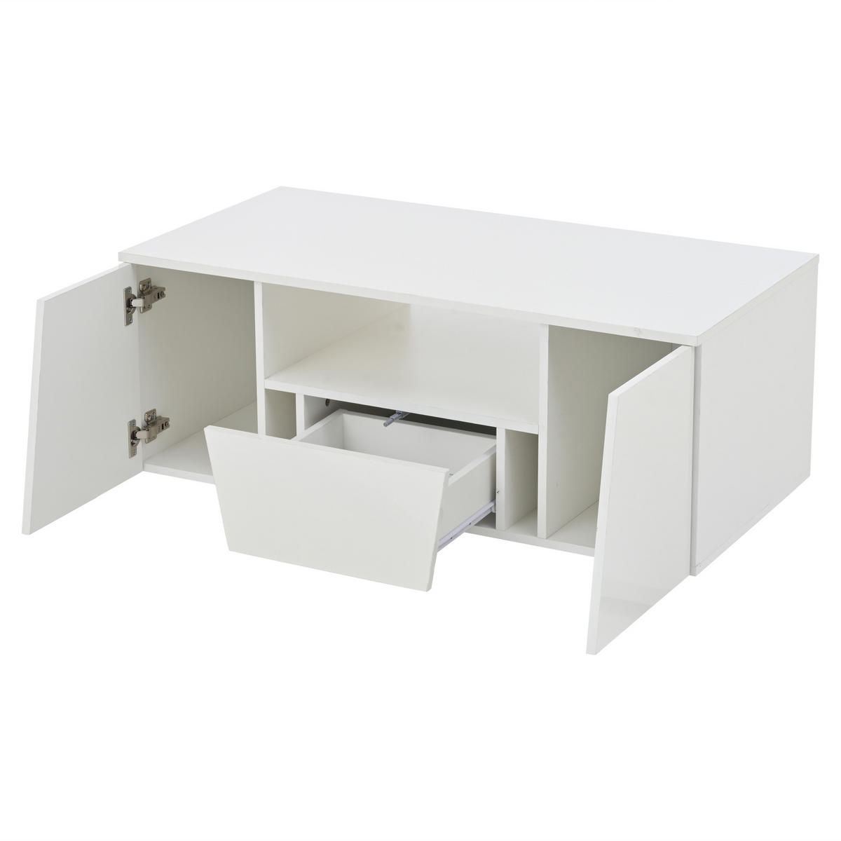 COUCHTISCH Weiß mit Hochglanzoberfläche & Front, App-gesteuerter LED und asymmetrischem Stauraum 100 × 50 × 40 cm - Weiß, Holzwerkstoff (50/100/40cm) - Luhomfu