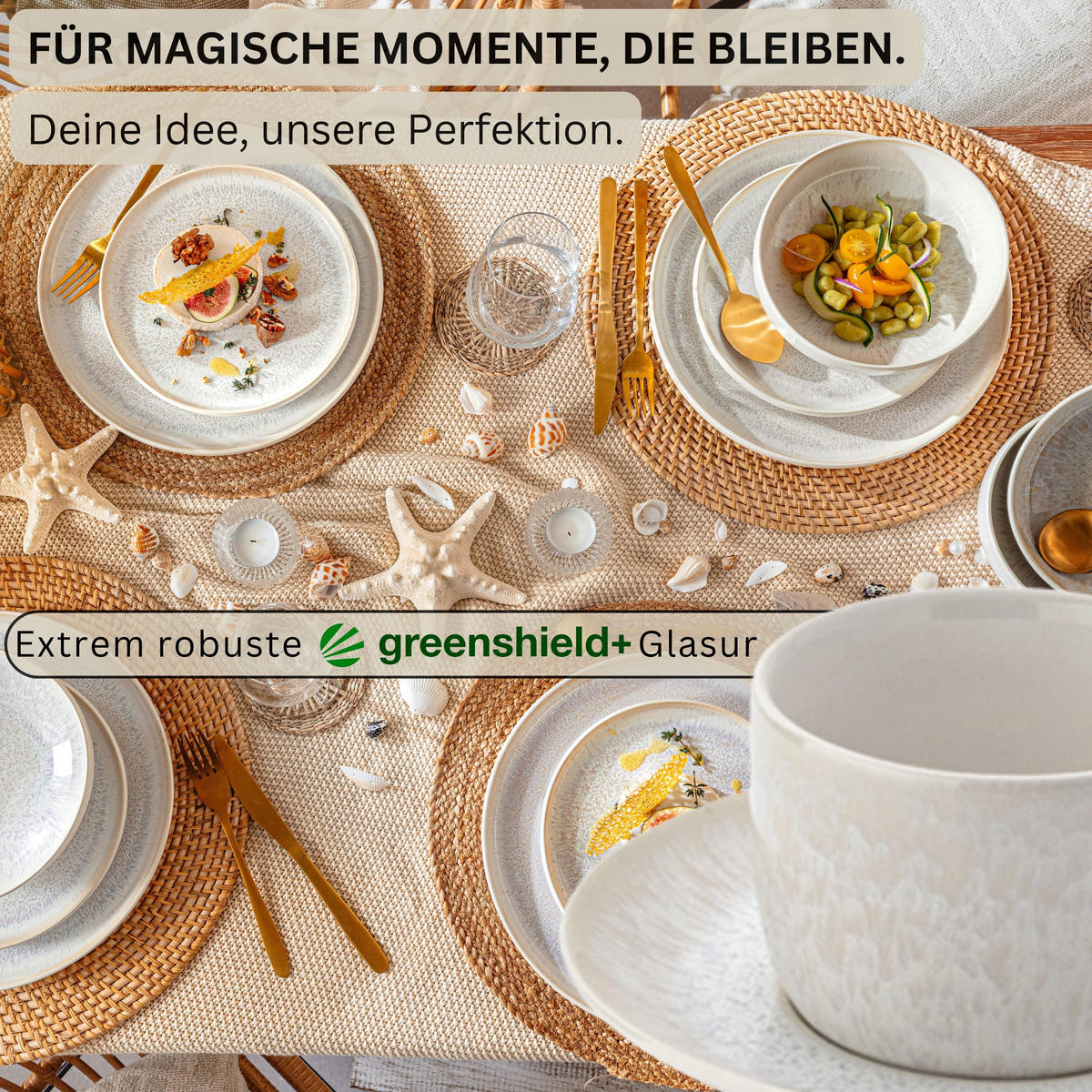 KAFFEETASSEN SET KORFU - 8 teilig aus Steingut - Creme, Keramik (28/26/38cm) - Sänger