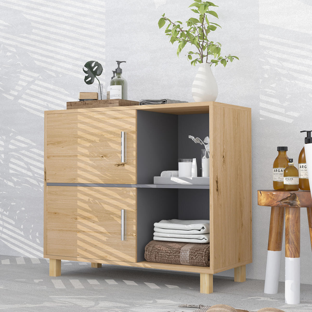 MIDISCHRANK DE-12444 80/35/70 cm mit offenen Fächern Naturholz - Naturfarben, Holzwerkstoff (35/70/80cm) - ComfortXL