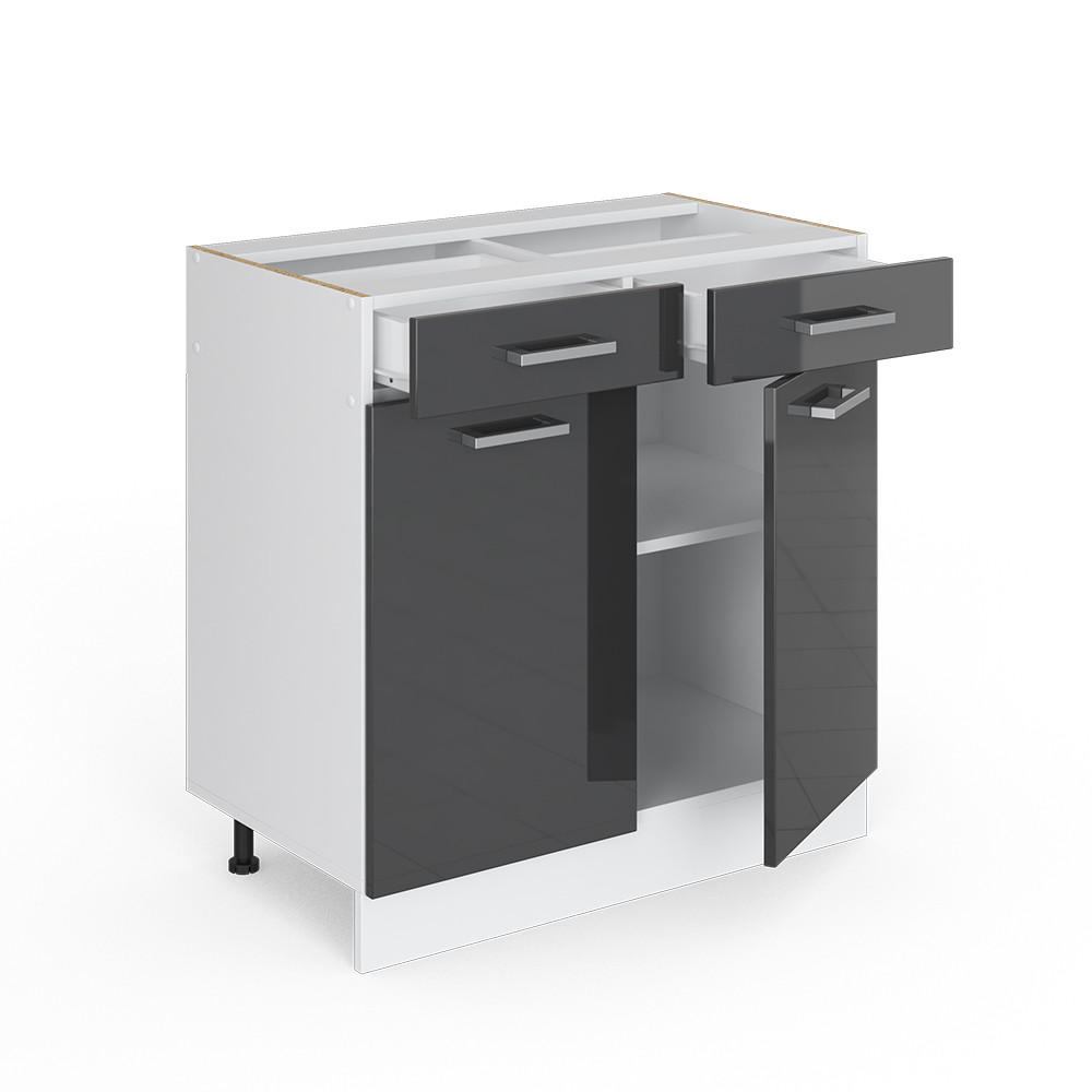 KÜCHENUNTERSCHRANK R-Line Anthrazit Hochglanz 80 cm ohne AP - Schwarz Hochglanz/Anthrazit, Holzwerkstoff (80/81.6/46cm) - Vicco