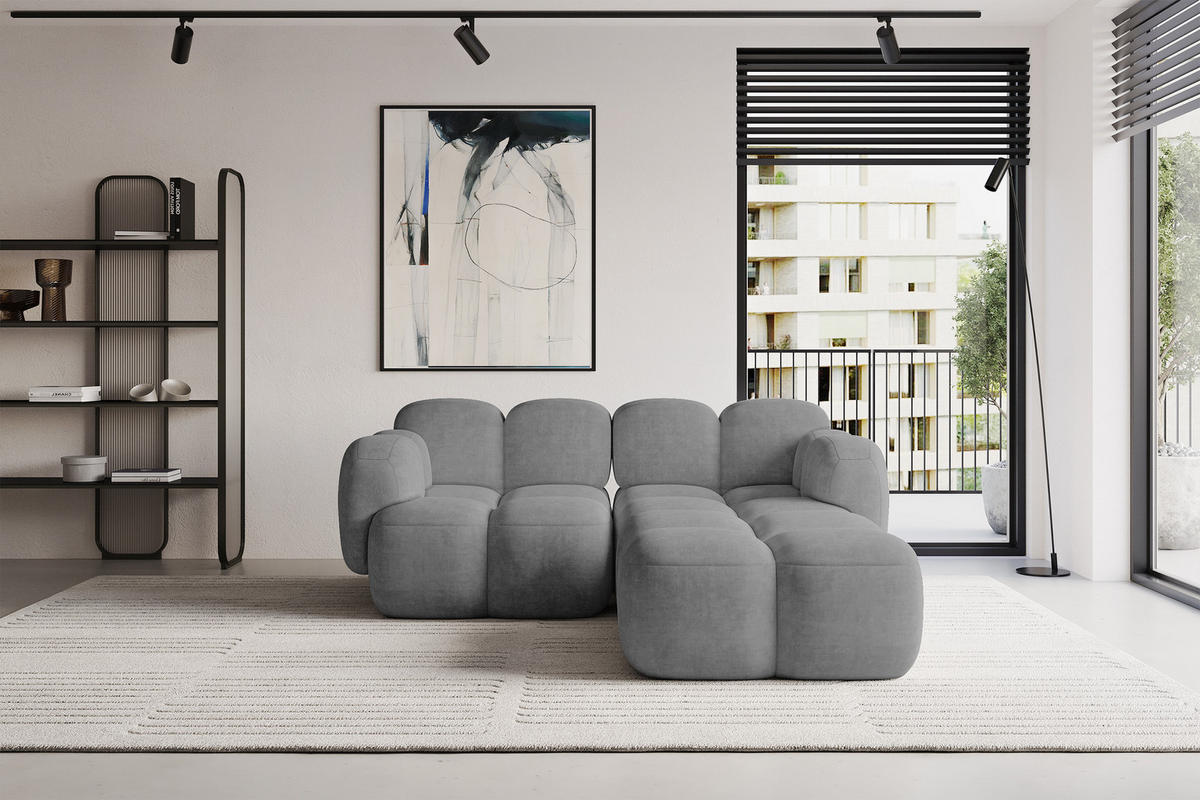 ECKSOFA modulares Sofa Rechts Miko-L1 214x205x75 Grau Velours - Schwarz/Grau, Holzwerkstoff/Kunststoff (214/205cm) - ALTDECOR
