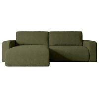 ECKSOFA mit Schlaffunktion und Bettkasten KLEEA-L - 247x143x83 cm Grün Bouclé - Schwarz/Grün, Holzwerkstoff/Kunststoff (247/143cm) - ALTDECOR