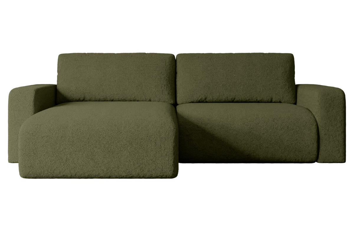 ECKSOFA mit Schlaffunktion und Bettkasten KLEEA-L - 247x143x83 cm Grün Bouclé - Schwarz/Grün, Holzwerkstoff/Kunststoff (247/143cm) - ALTDECOR