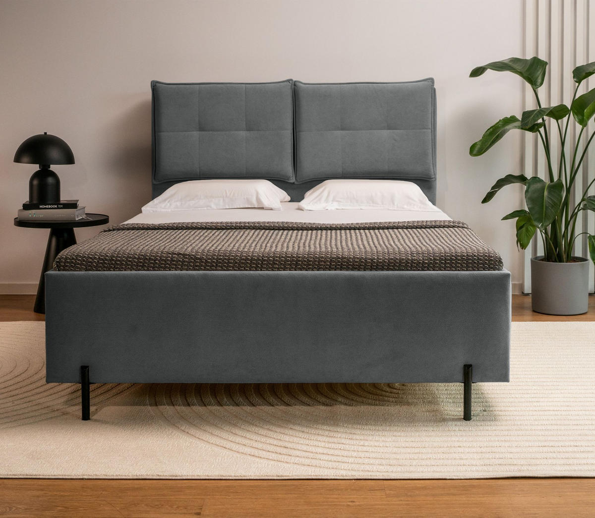 POLSTERBETT Belleo Dunkelgrau 140x200 cm - Dunkelgrau/Schwarz, Textil/Metall (140/200cm) - Selsey