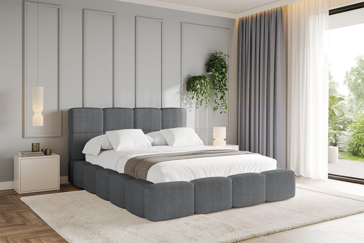 POLSTERBETT mit Bettkasten und Lattenrost, Bett mit Matratze H3/H4, Kopfteil, Boxbett, Doppelbett mit Stauraum - NATA 120x200 Dunkelgrau - Chromfarben, Holzwerkstoff/Textil (120/200cm) - ALTDECOR