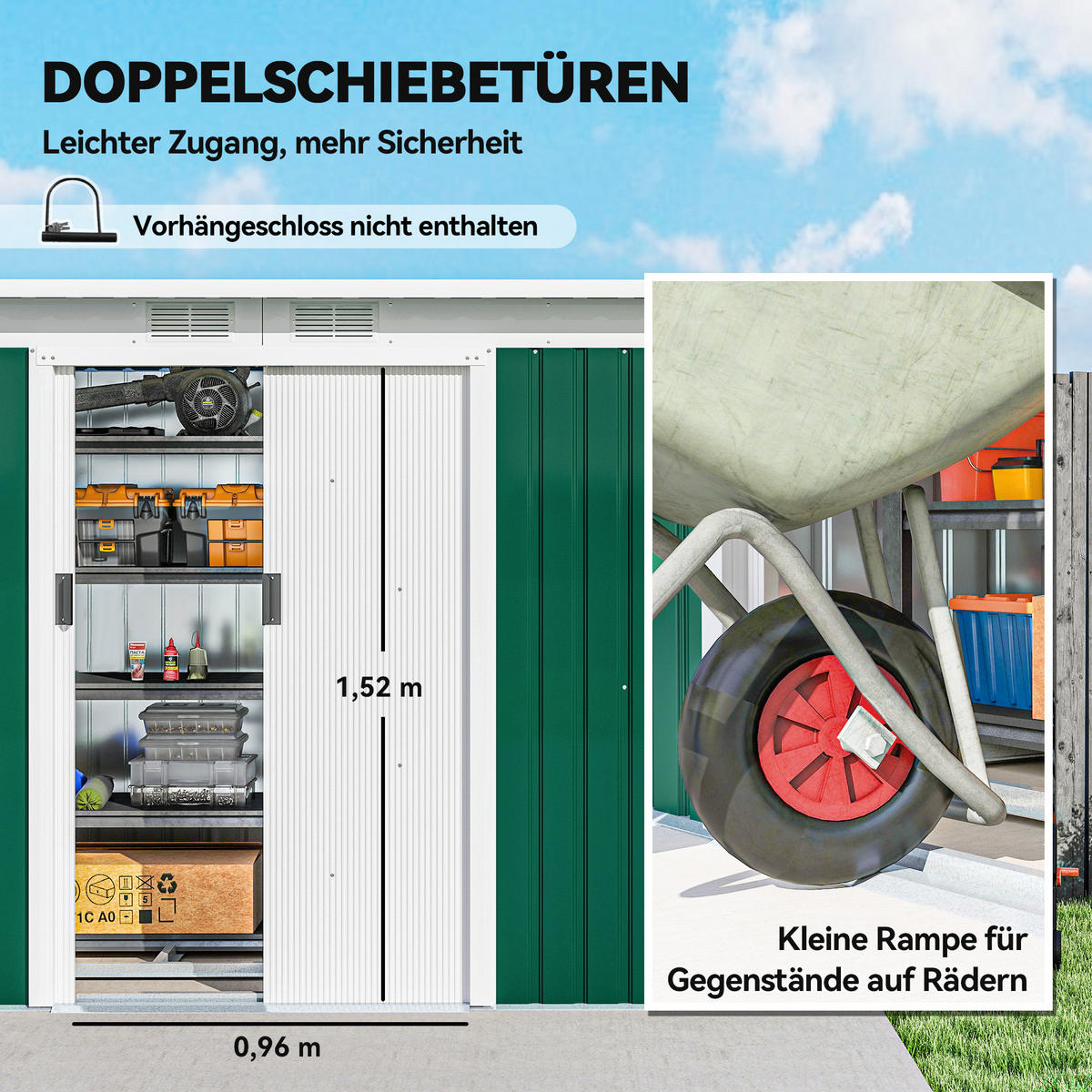 GERÄTEHAUS Gartenhaus mit Schiebetür Fenster Outdoor Stahl Dunkelgrün - Dunkelgrün, Metall (130/172/280cm) - Outsunny