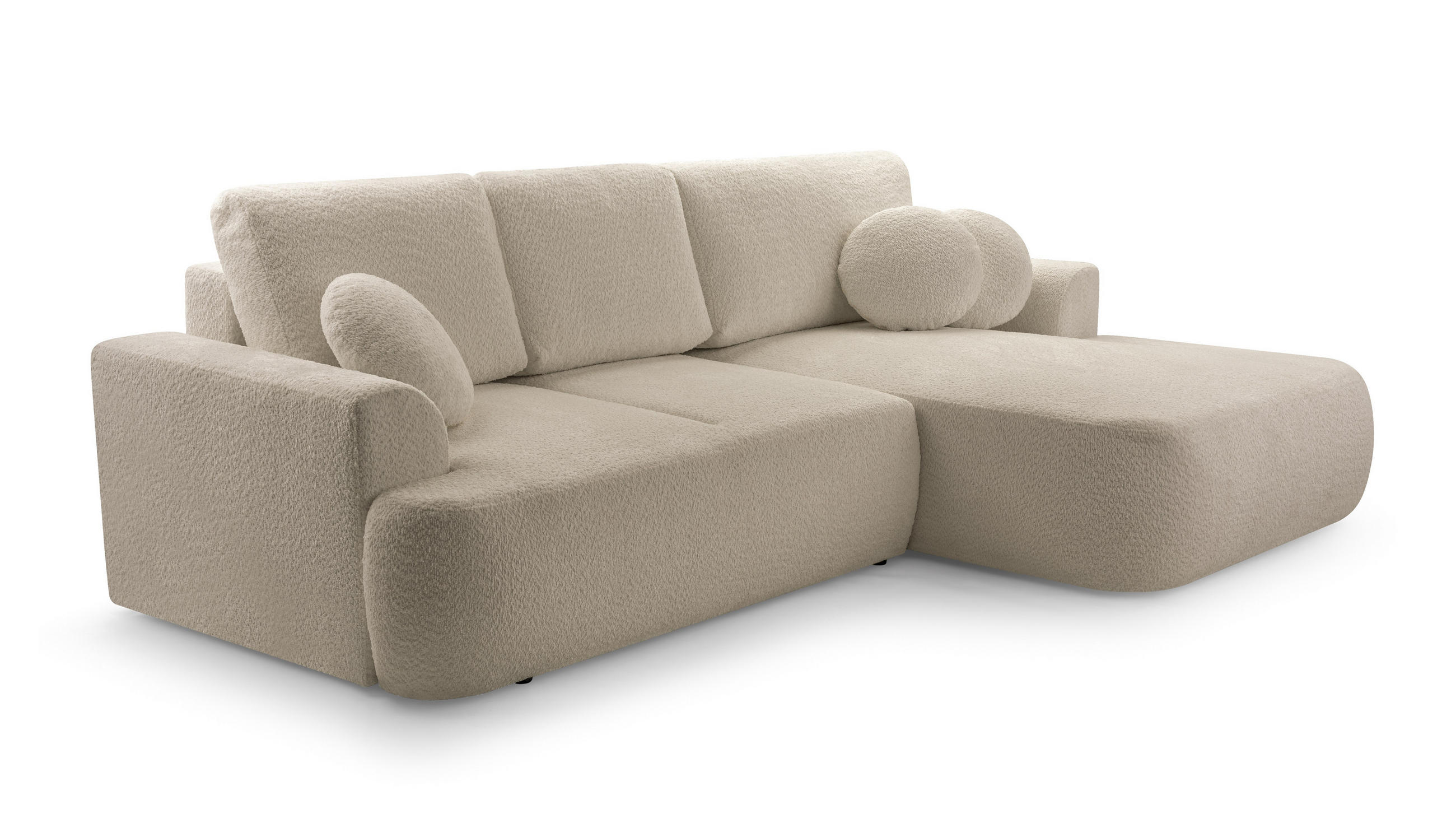 ECKSOFA FILO Beige Boucle-Stoff mit Schlaffunktion - Beige, Holz (260/168cm) - MASSENO