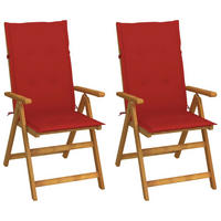GARTEN-LIEGESTÜHLE 2er Set Mit Kissen Akazie Massivholz - Rot, Holz (57/111/69cm) - vidaXL