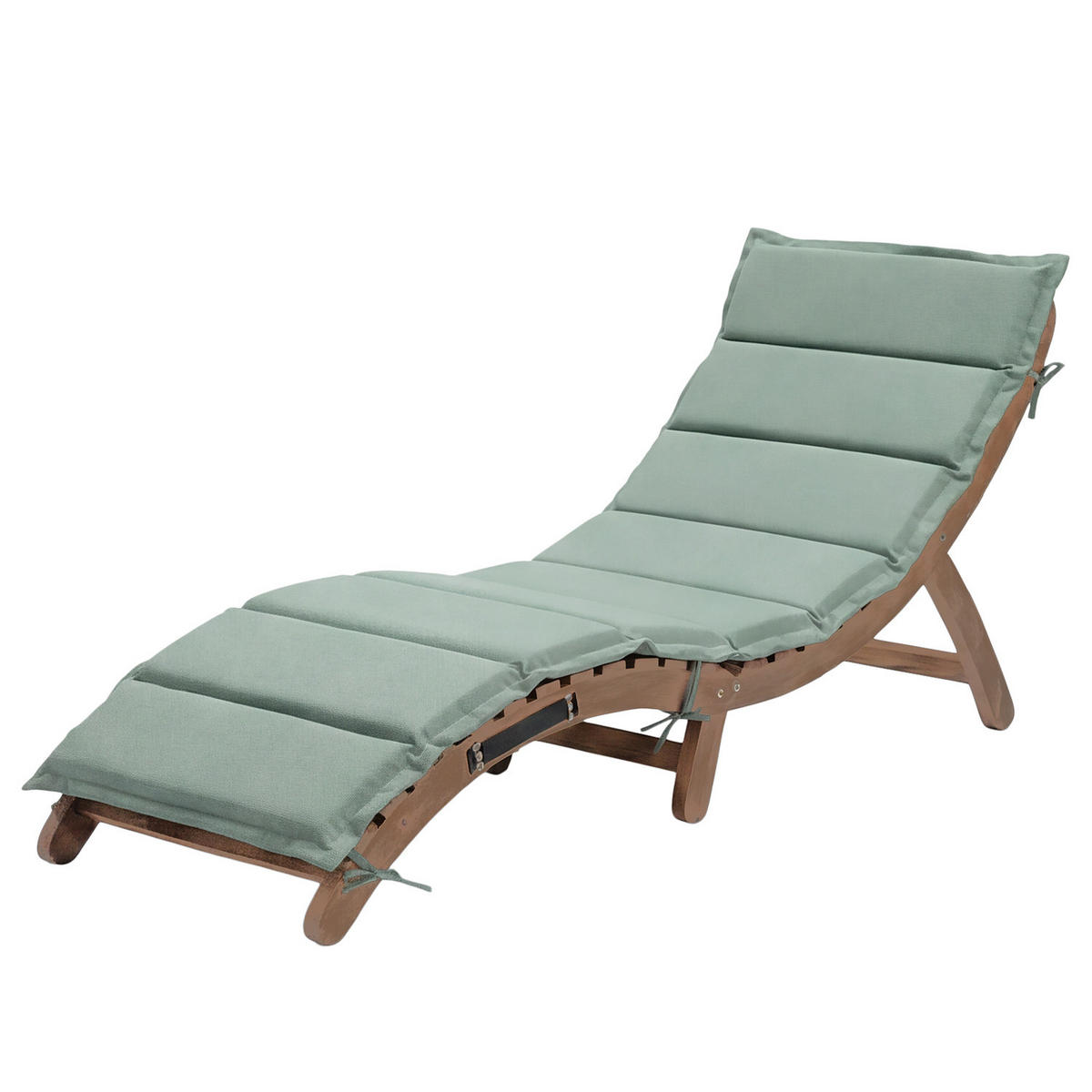 GARTENLIEGE - Akazie massiv / Webstoff - Salbeigrün, Holz/Textil (54/55/168cm) - home24