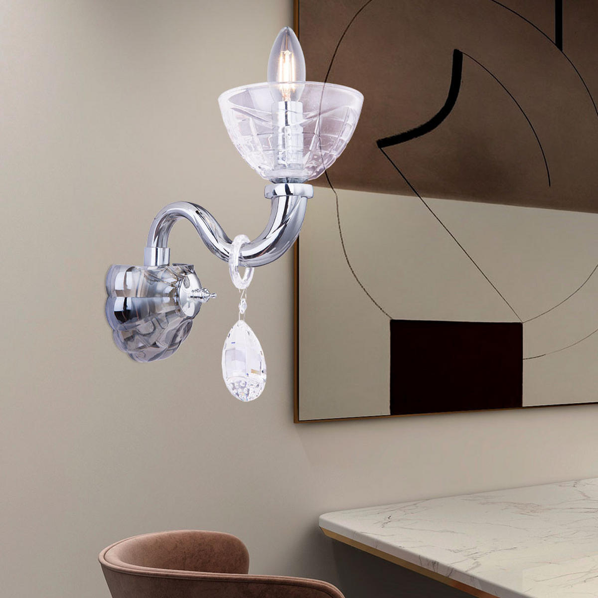 WANDLEUCHTE Helen Glas Silber Chrom 2er Set - Silberfarben, Glas (13/37/21.5cm) - Globo Lighting