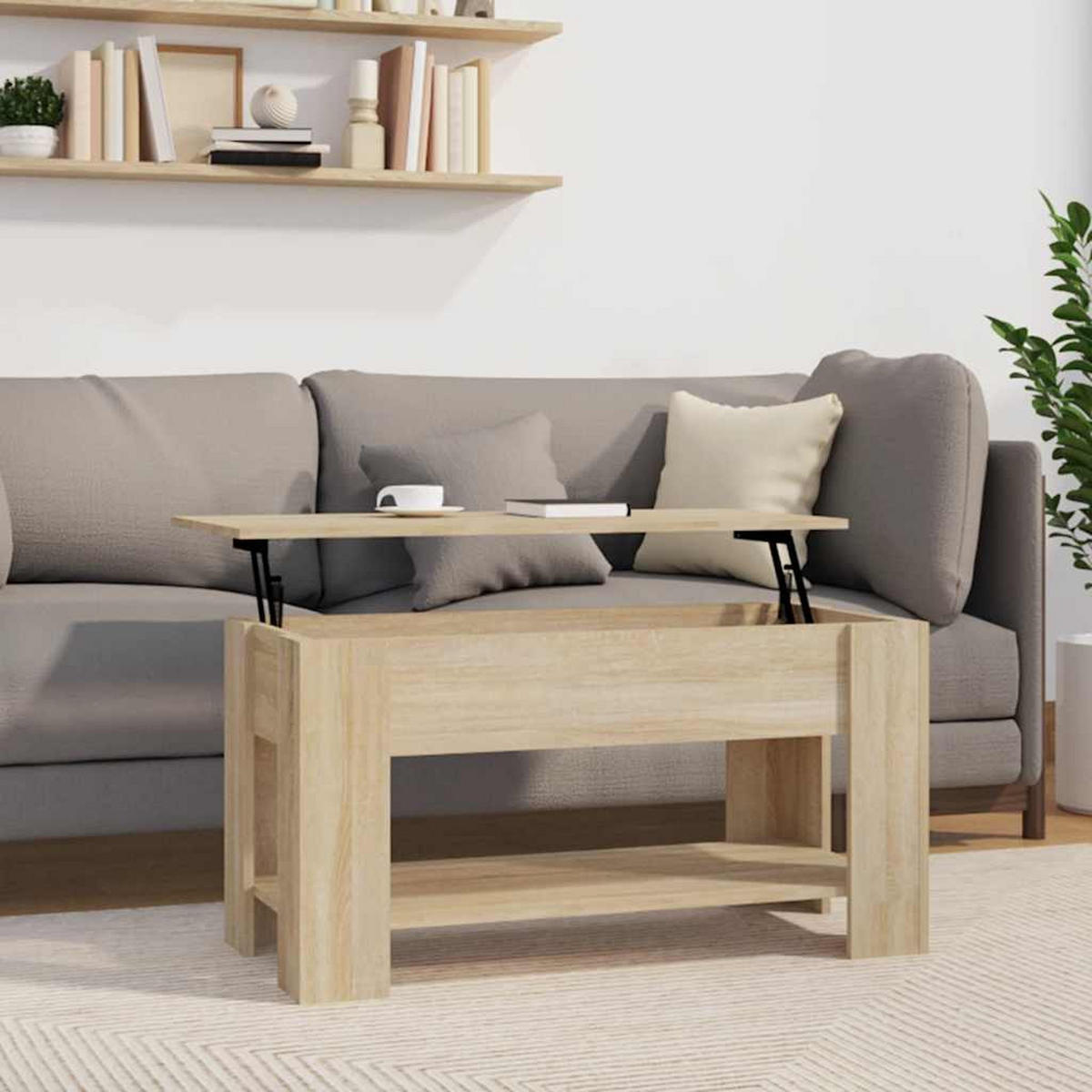COUCHTISCH 101/49/52 cm aus Holzwerkstoff Sonoma-Eiche mit Höhenverstellbarer Tischplatte - Sonoma Eiche, Holz (49/101/52cm) - vidaXL