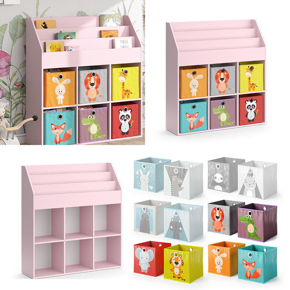 KINDERREGAL Luigi Rosa 107.2 x 114.2 cm mit 6 Faltboxen (bunt) - Pink, Holzwerkstoff (107.2/114.2/31.2cm) - Vicco
