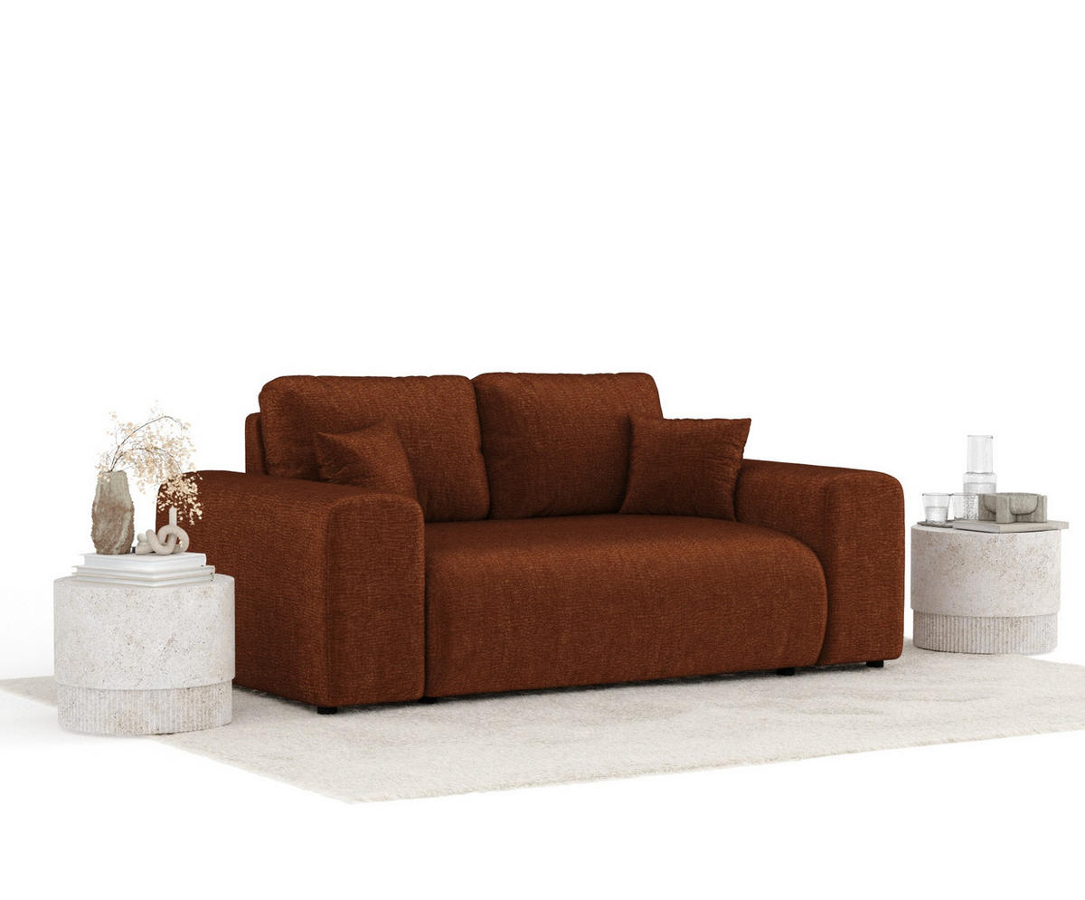 2-SITZER-SOFA Zanzibar Dunkelorange Chenille - Dunkelorange/Schwarz, Holz/Holzwerkstoff (178/79/108cm) - Maison de Reve
