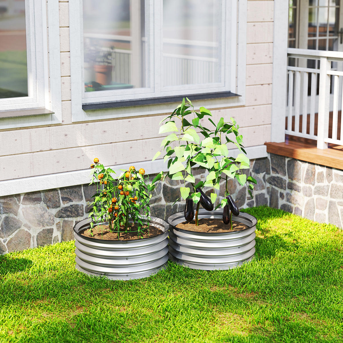 HOCHBEET aus Metall, 2er Set Blumenkasten, Gemüsebeet für Garten, Balkon, Silber - Silberfarben, Metall (60/30/60cm) - Outsunny