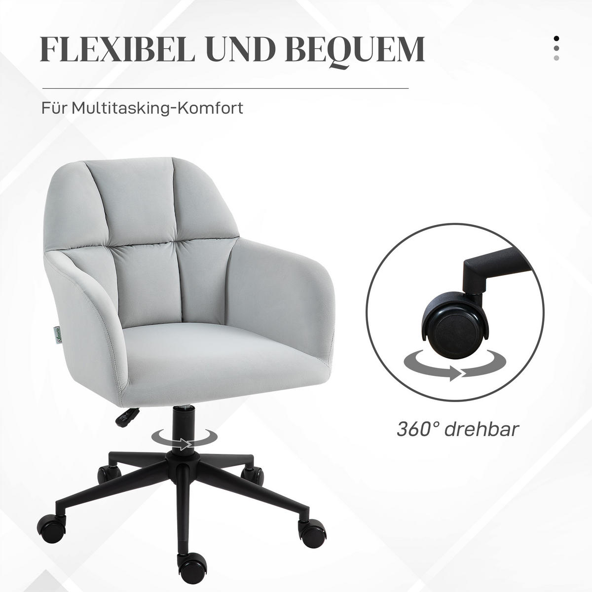 BÜROSTUHL, Höhenverstellbarer Schreibtischstuhl mit Samtoptik, Rückenlehne - Hellgrau, Kunststoff (58.5/86/58cm) - Vinsetto
