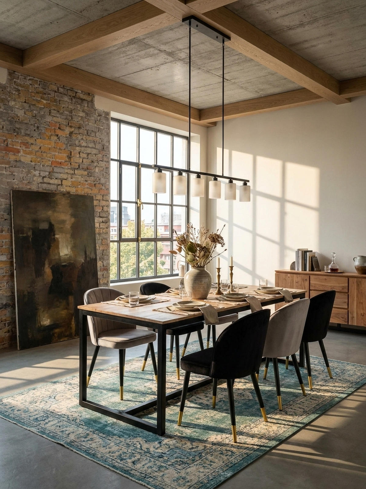 ESSTISCH Massivholz Metall Rechteckig Loft-Stil, Akazie 200x100x76 cm - Schwarz/Akaziefarben, Holz/Metall (100/200/76cm) - KADIMA DESIGN