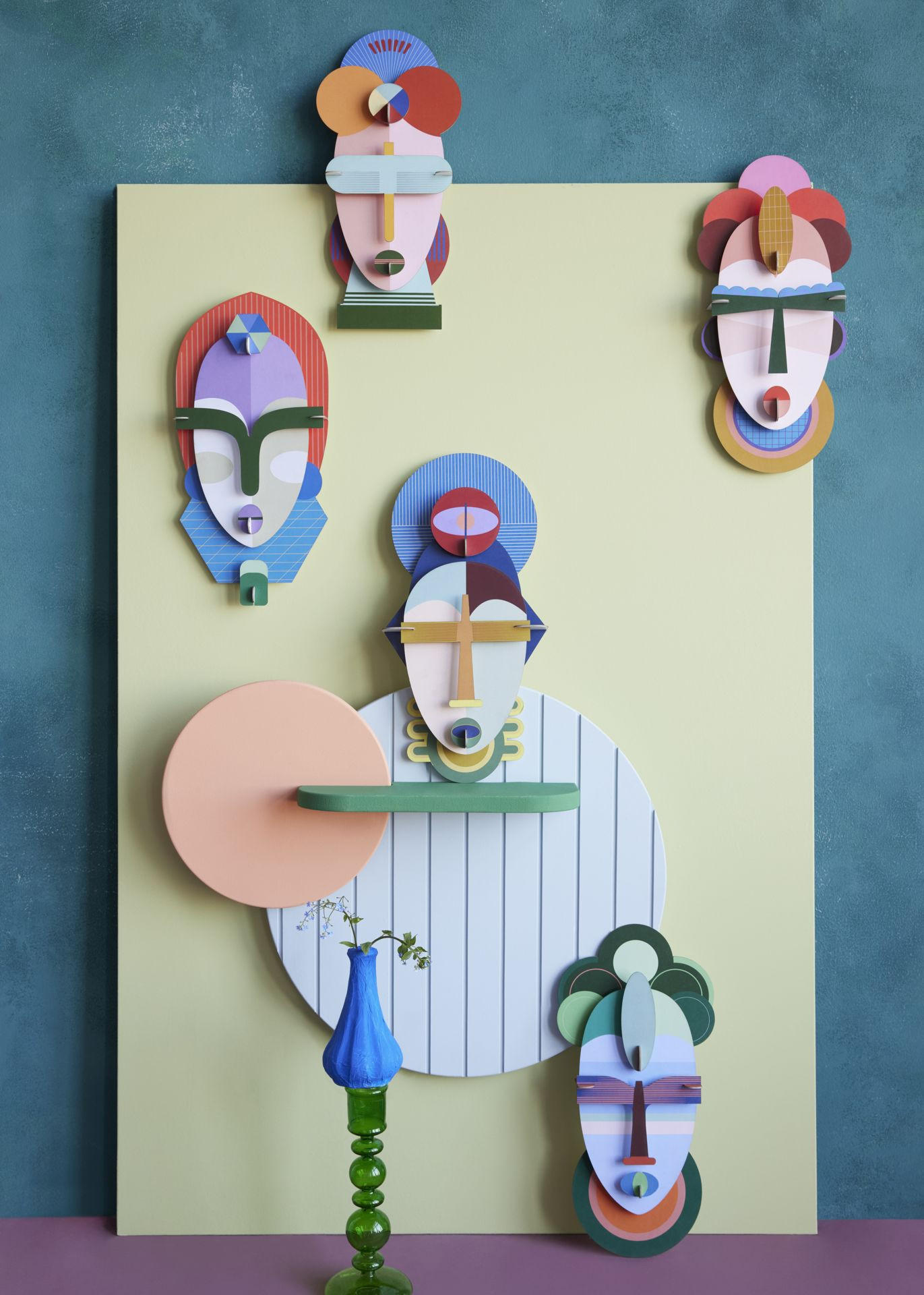 WANDDEKO Geos Gesicht 4.9/35.3 cm - Multicolor, Wellpappe (4.9/35.3/17cm) - KUNSTLOFT
