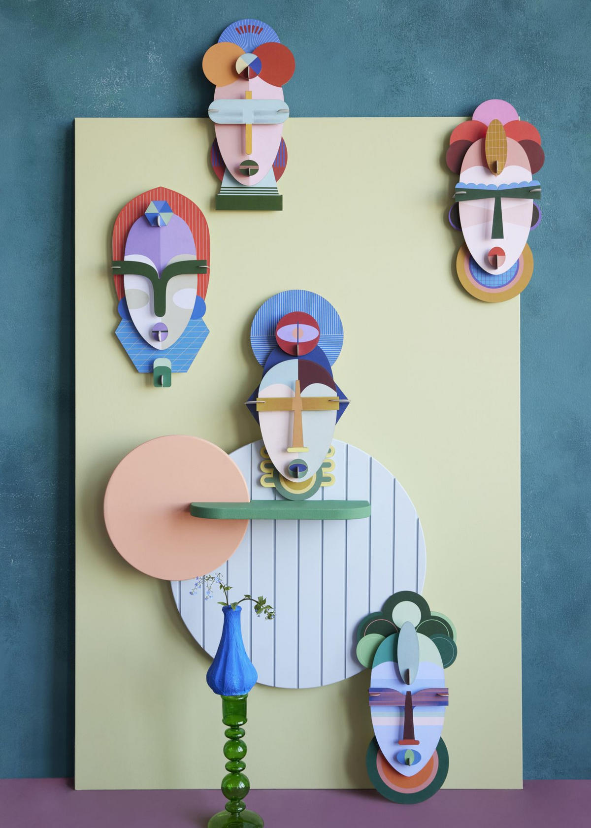 WANDDEKO Geos Gesicht 4.9/35.3 cm - Multicolor, Wellpappe (4.9/35.3/17cm) - KUNSTLOFT