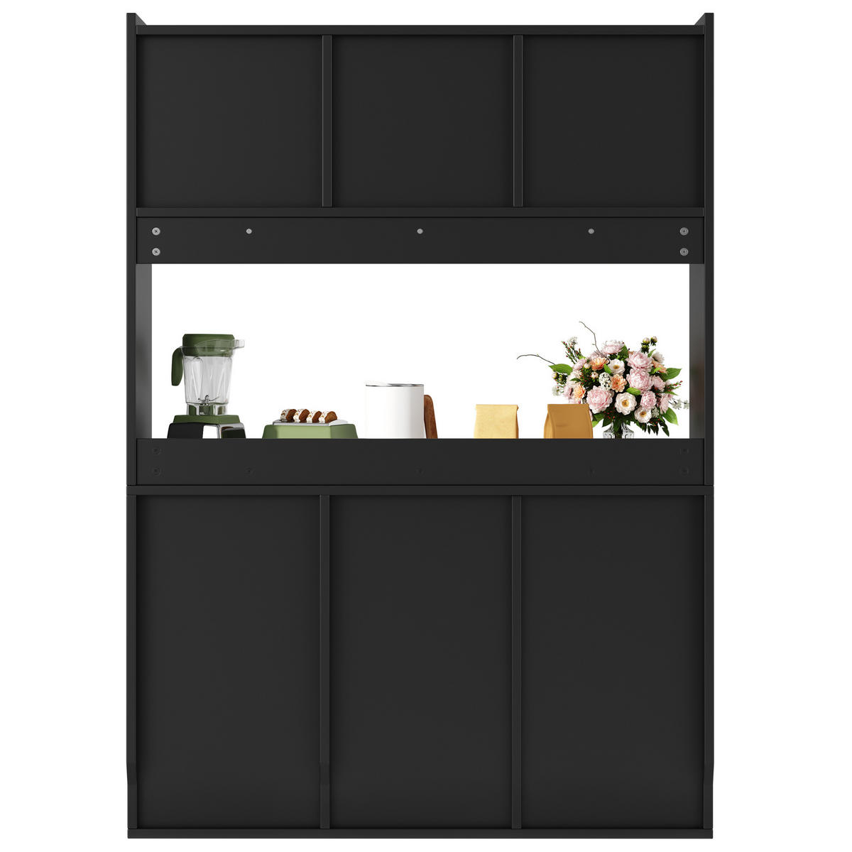 ANRICHTE Küchenschrank 120/35/167 cm aus MDF und Holzwerkstoff mit LED-Beleuchtung Schwarz - Schwarz, Holzwerkstoff (120/167/35cm) - Modenvie