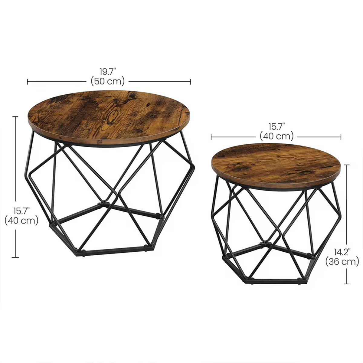 COUCHTISCH 2er Set 50cm 40cm Beistelltische - Braun, Holz (50/50/40cm) - Kaket