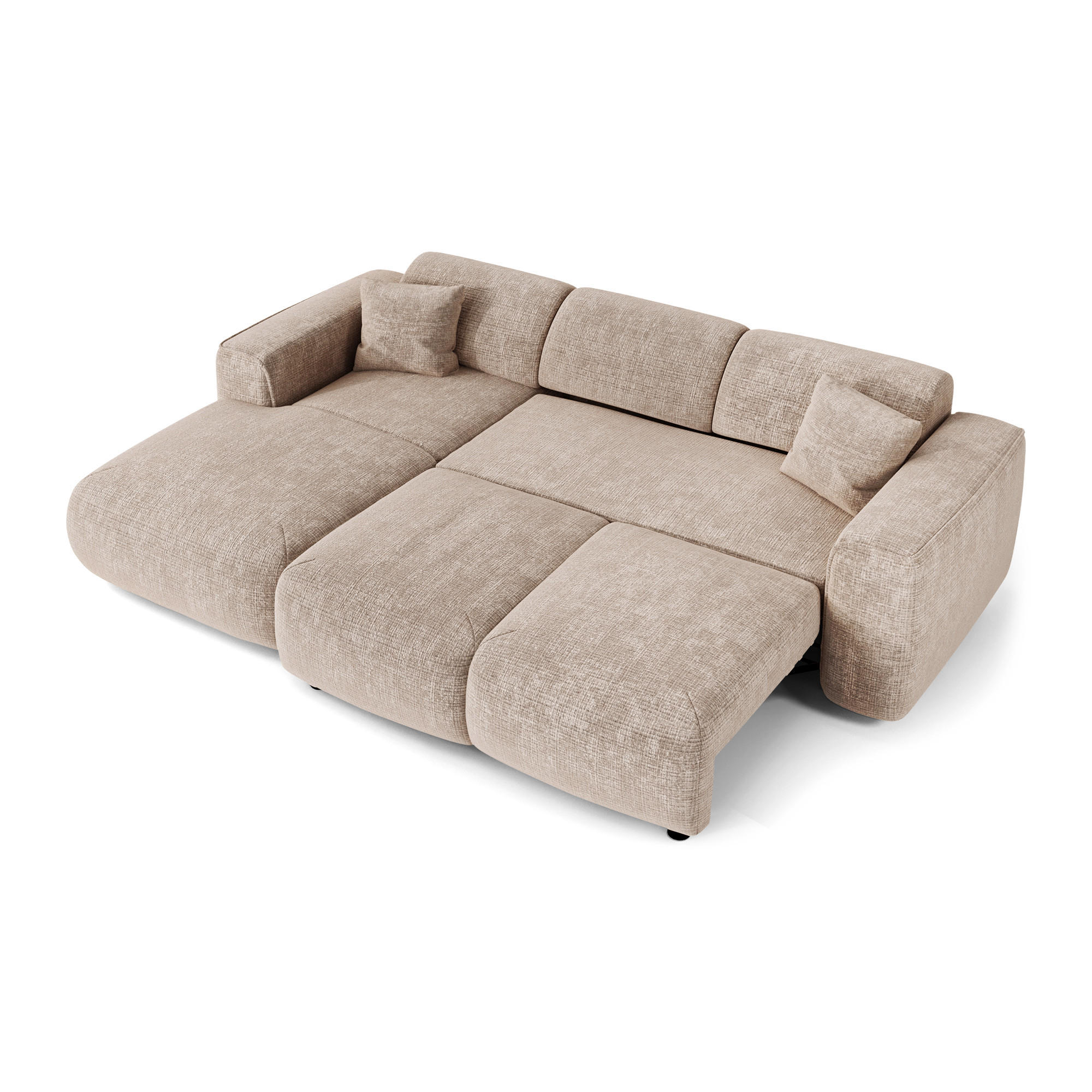 ECKSCHLAFSOFA Geprägter Samt Beige 283cm - Beige, Textil (283/180cm) - Sia Home