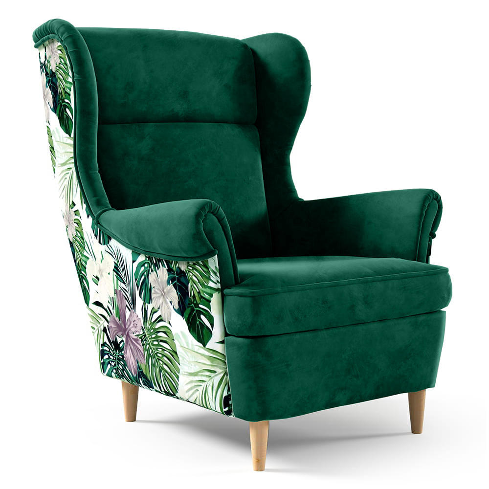 OHRENSESSEL Havana im skandinavischen Stil, Dunkelgrün - Dunkelgrün/Buchefarben, Holzwerkstoff (82/102/92cm) - Beautysofa