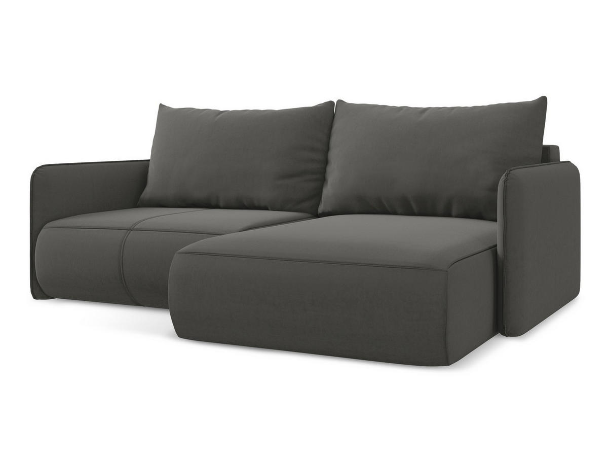 ECKSOFA mit Schlaffunktion Samt Stoff Grau - Dunkelgrau/Schwarz, Kunststoff/Textil (207/148cm) - Makamii