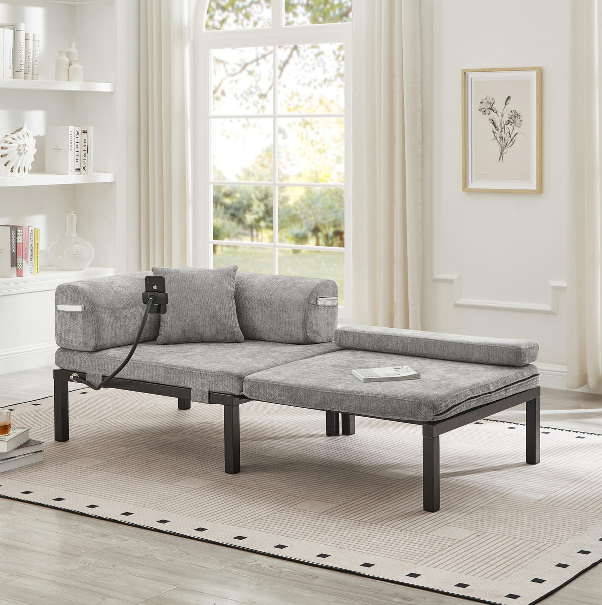 SCHLAFSOFA klappbar mit Ausziehbett Samt Hellgrau - Hellgrau, Holz (81/64/176cm) - Meubliv