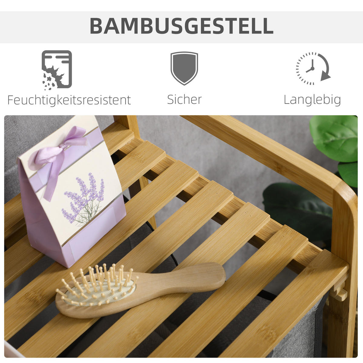 WÄSCHEKORB Bambus Polyester Grau - Grau, Naturmaterialien (33/73/63.5cm) - HOMCOM