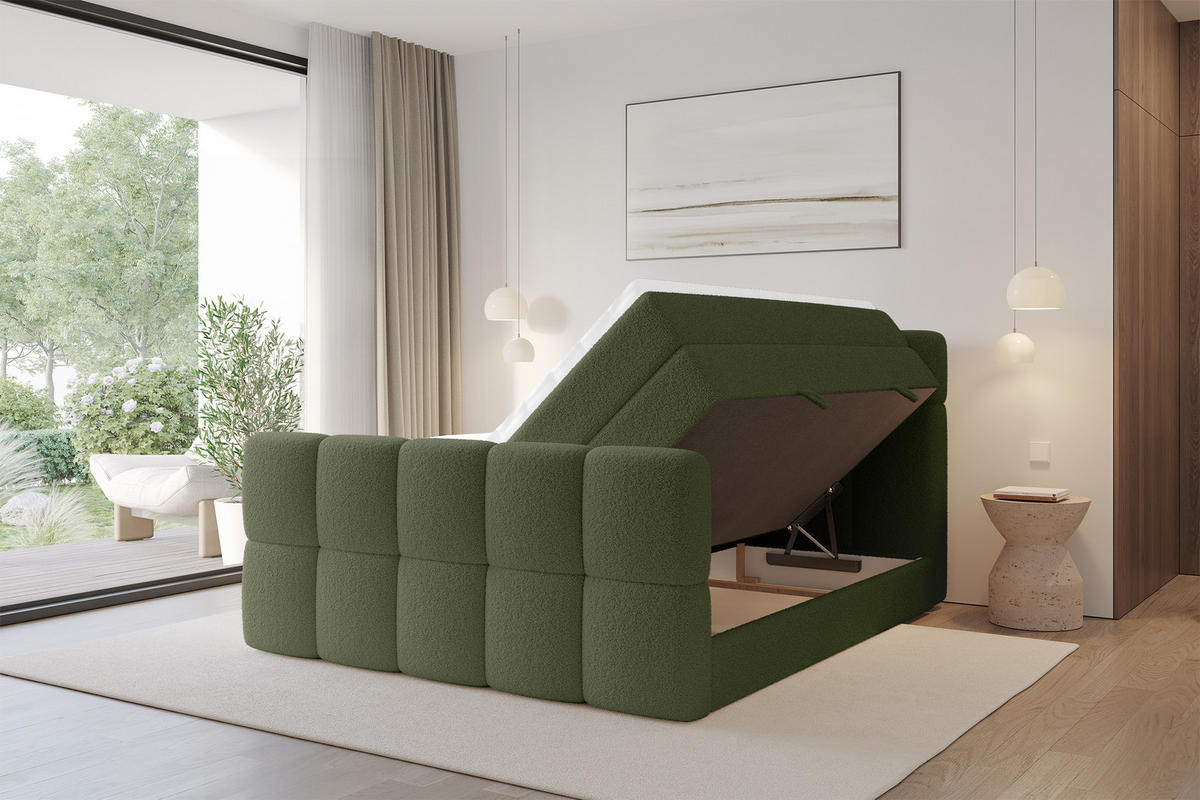 BOXBETT mit Matratze H3/H4 - FAMA-Z KING - 160x200 cm Grün Quelle - Grün, Holzwerkstoff (160/200cm) - ALTDECOR
