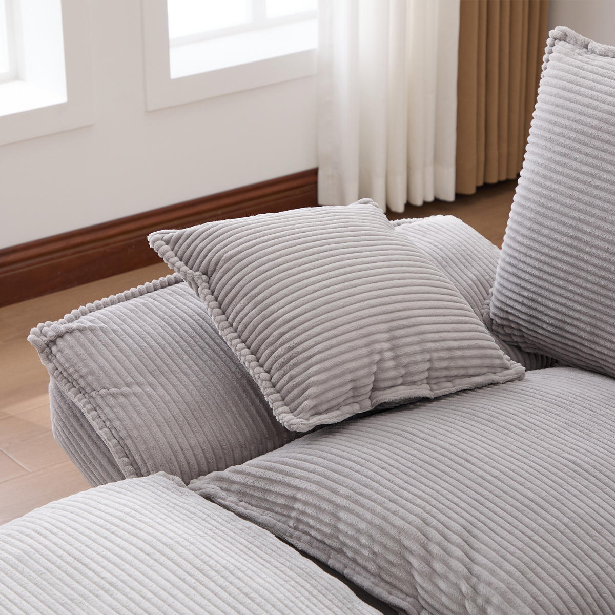 2-SITZER SOFA Cord Hellgrau mit Hocker und USB-C - Hellgrau, Holzwerkstoff/Kunststoff (190/84/132cm) - WISHDOR