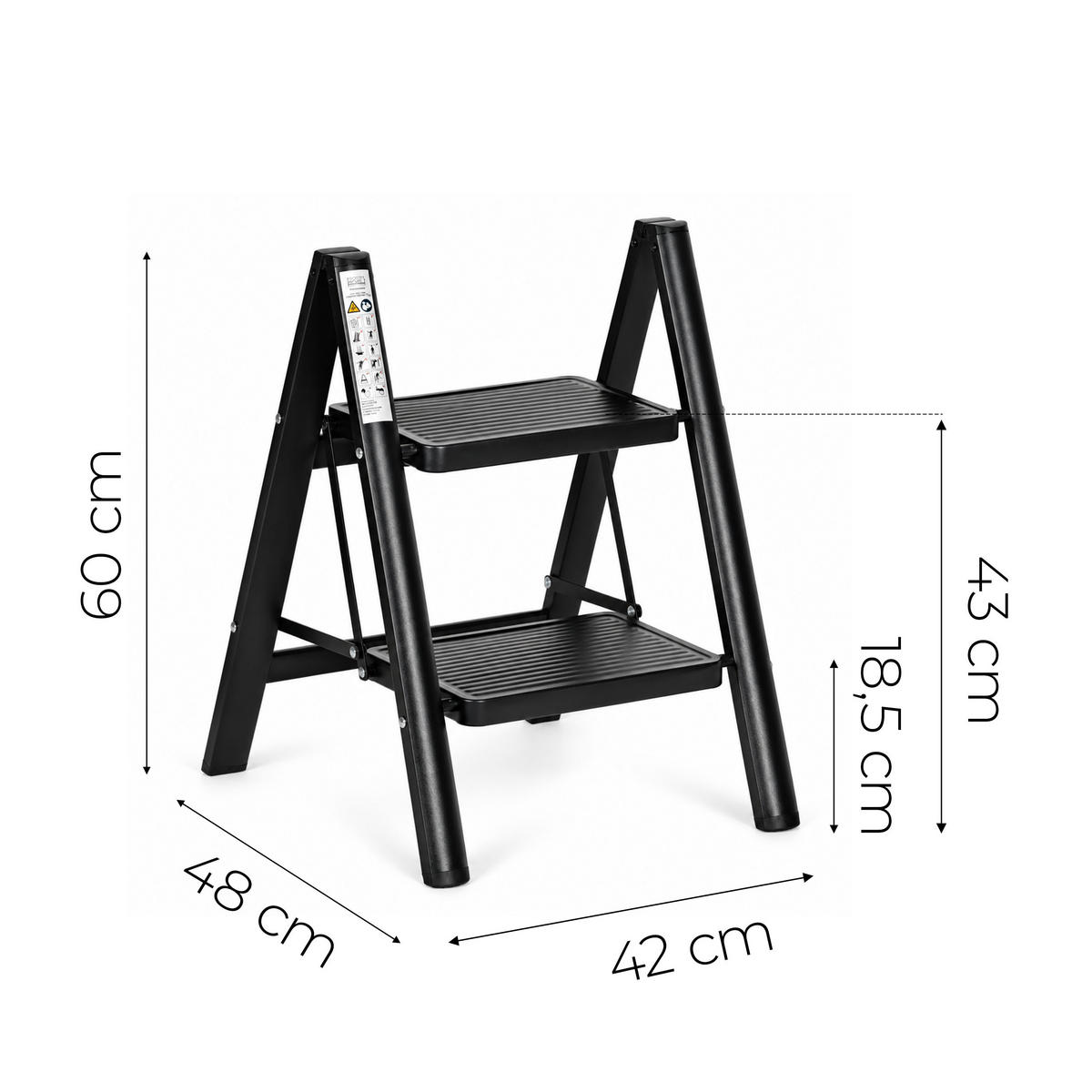 KLAPPTRITTLEITER 2 Stufen Schwarz - Schwarz, Kunststoff/Metall (42/60/48cm) - Mat-Haus