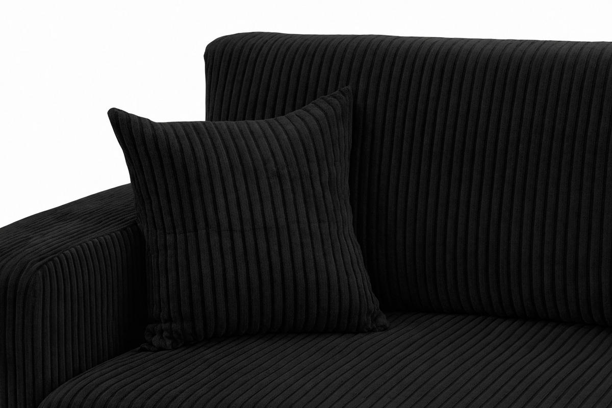 ECKSOFA Mit Schlaffunktion, Cordstoff Poso, Schwarz, Rechts, ROUND ONE XL - Schwarz, Holz (271/175cm) - Kaiser Möbel