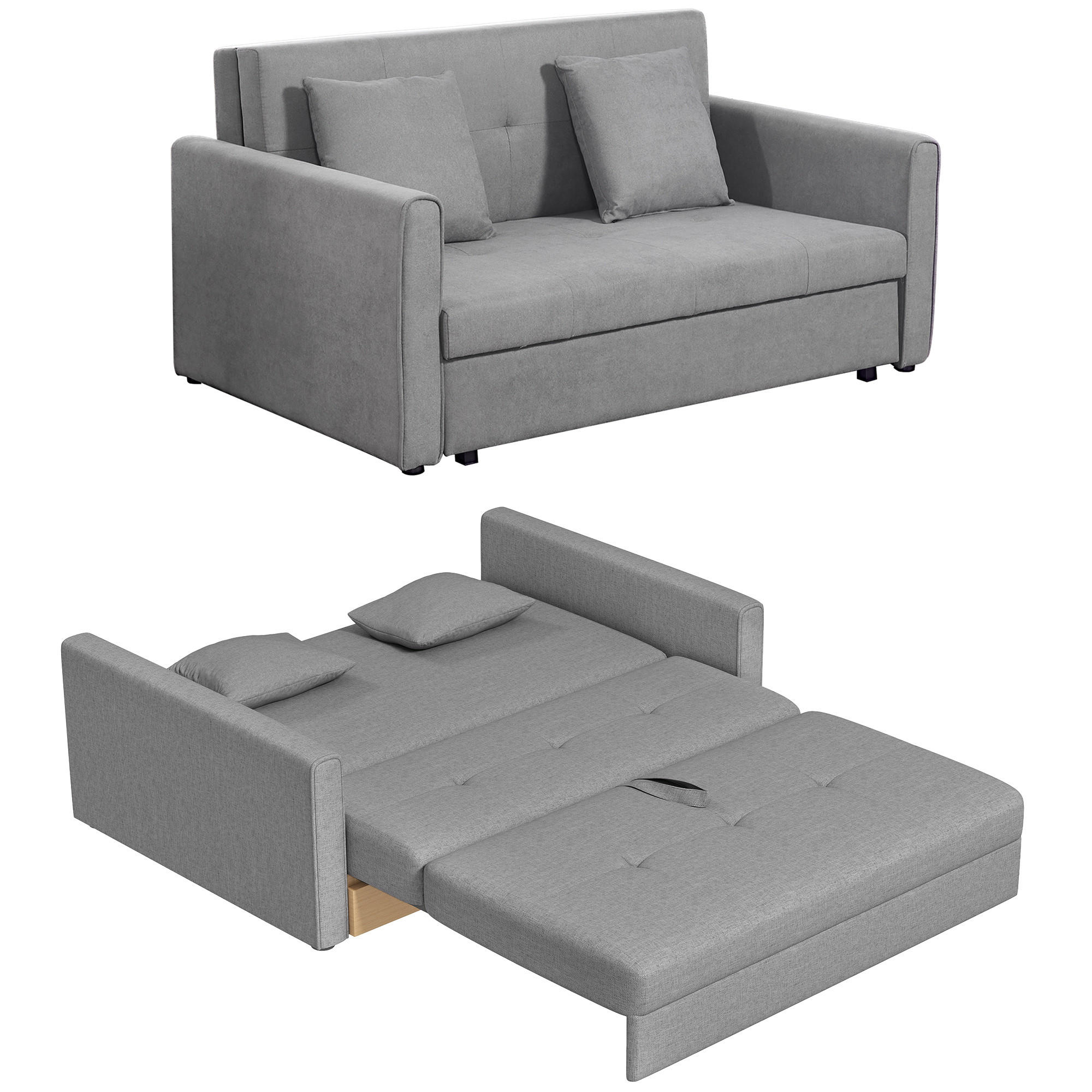 SCHLAFSOFA, Polyester, Holz, Grau - Grau, Holzwerkstoff/Kunststoff (101/81/152cm) - HOMCOM