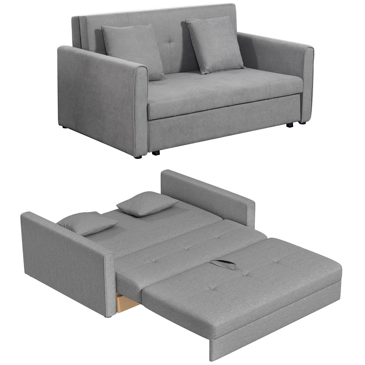 SCHLAFSOFA, Polyester, Holz, Grau - Grau, Holzwerkstoff/Kunststoff (101/81/152cm) - HOMCOM