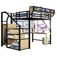 HOCHBETT 140/200 cm aus Metall mit Schreibtisch, Regal, LED-Beleuchtung und Steckdose, Schwarz - Schwarz, Metall (140/200cm) - Redom
