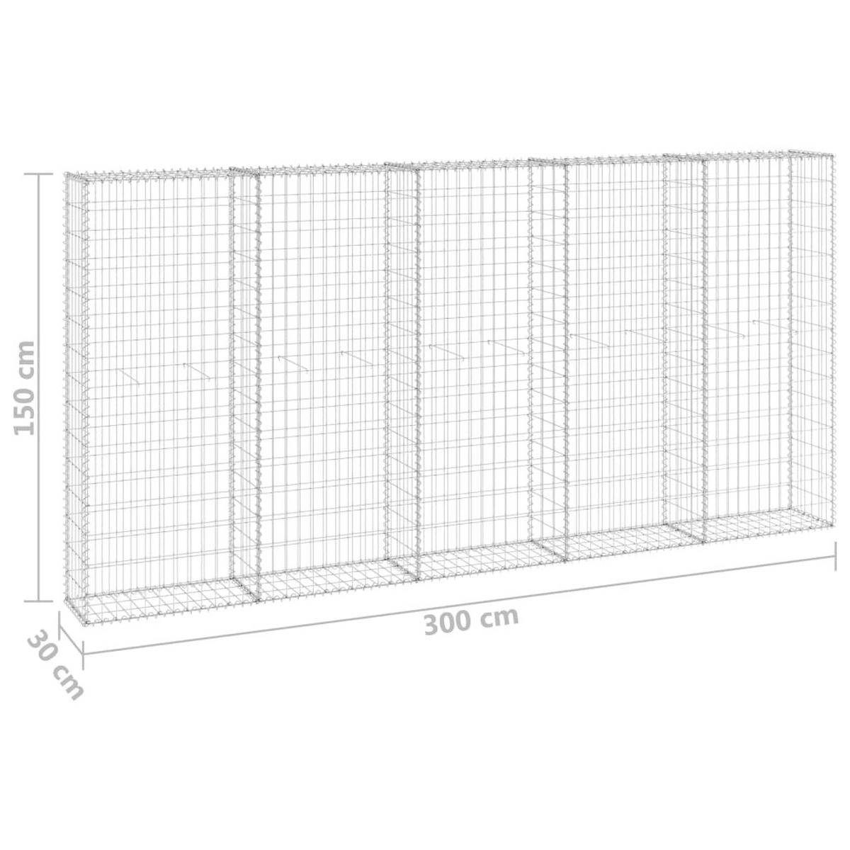 GABIONENWAND Mit Abdeckung Verzinkter Stahl 300/30/150 Cm - Silberfarben, Metall (30/150cm) - vidaXL