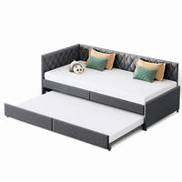 SCHLAFSOFA Samt dunkelgrau mit ausziehbarem Gästebett, gestepptes Eckkopfteil mit Rollen - Anthrazit, Metall (187.5/70/205cm) - Joyfair