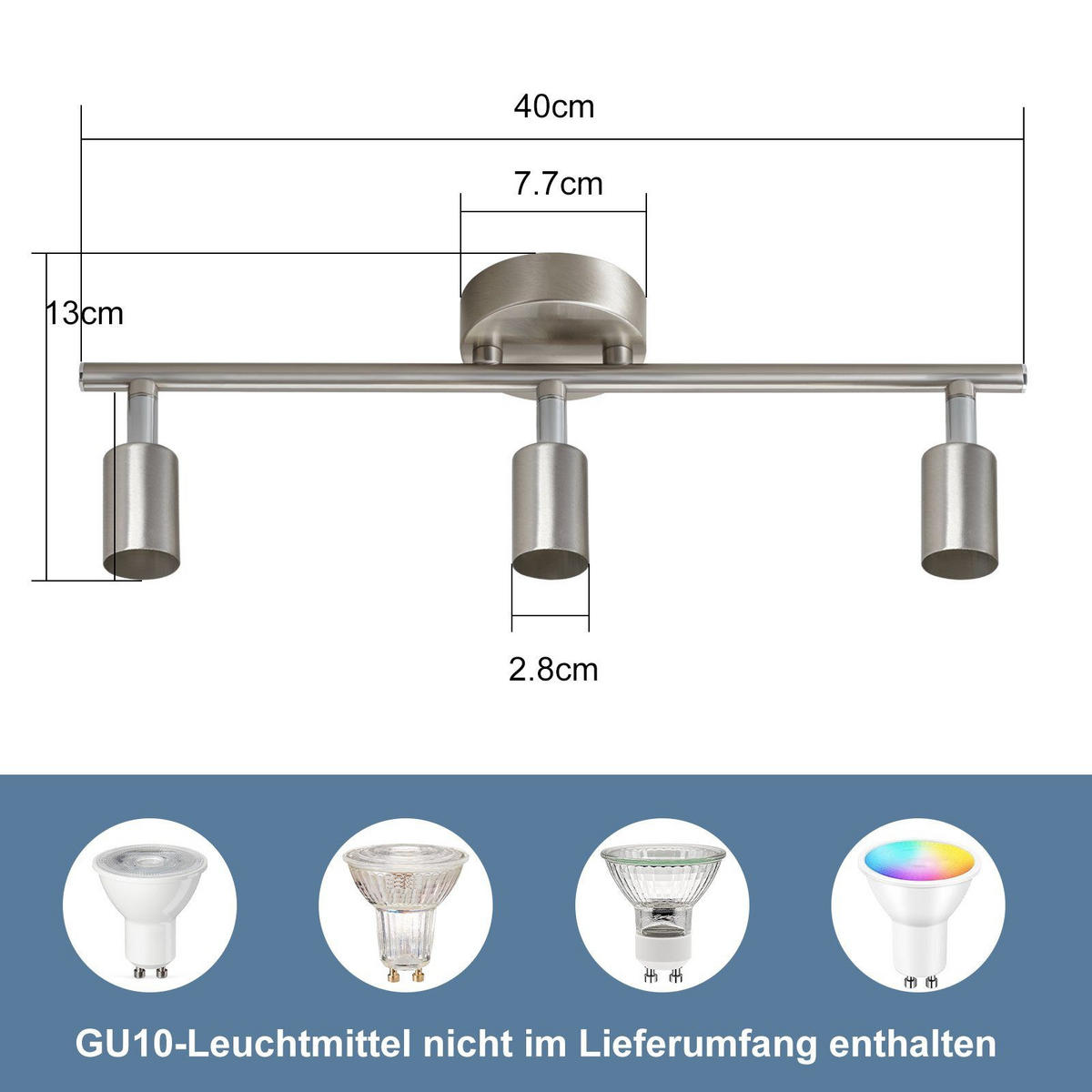 DECKENSTRAHLER Caps 40/13/8cm - Silberfarben, Metall (40/13/8cm) - ZMH