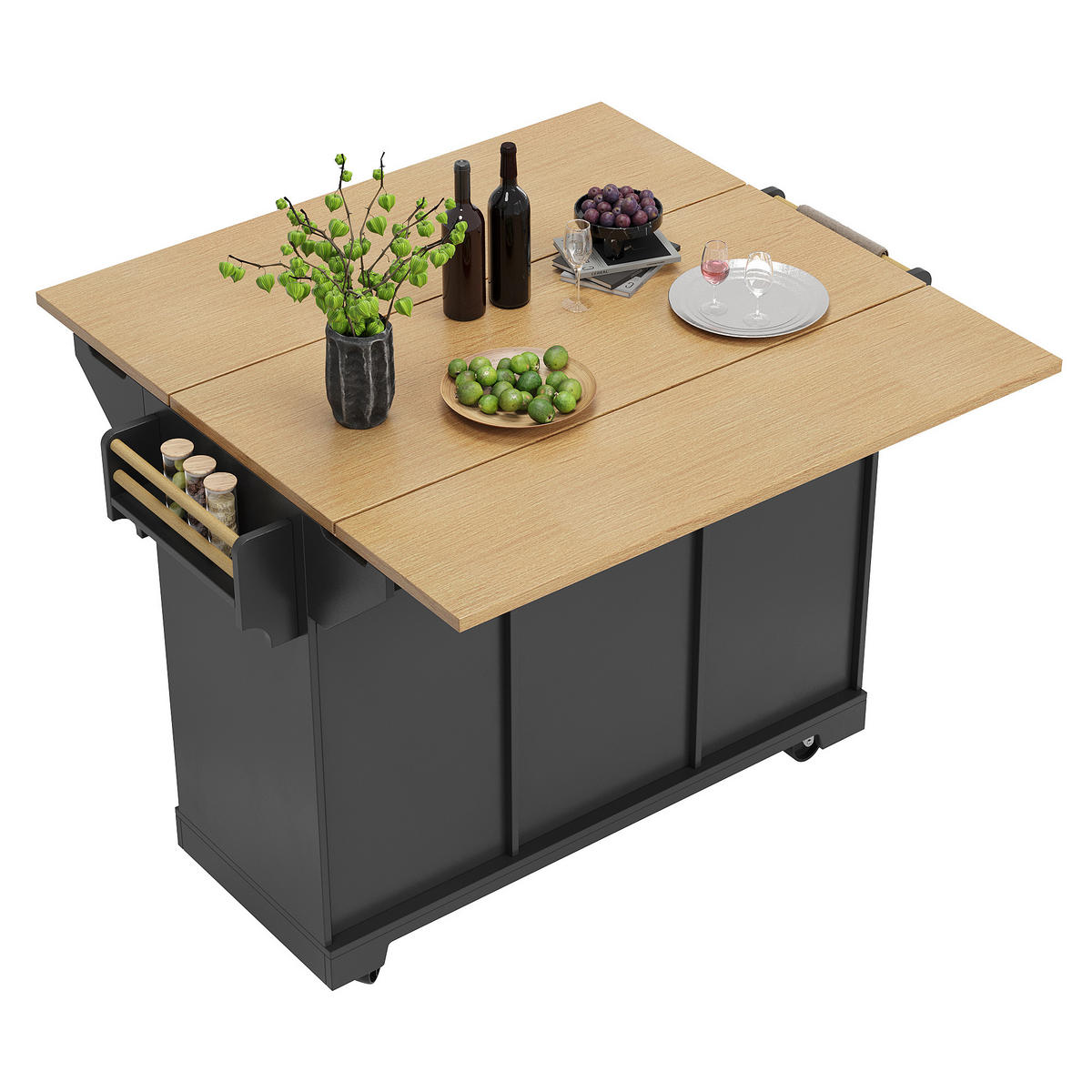 KÜCHENINSEL 120/40/95 cm schwarz aus MDF/Metall klappbar - Schwarz, Holzwerkstoff (120/95/40cm) - OKWISH