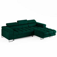ECKSOFA CLOUD Rechts Dunkelgrün L-Form Velours-Stoff mit Schlaffunktion und Bettkasten - Chromfarben/Dunkelgrün, Holz/Metall (175/235cm) - Barchello