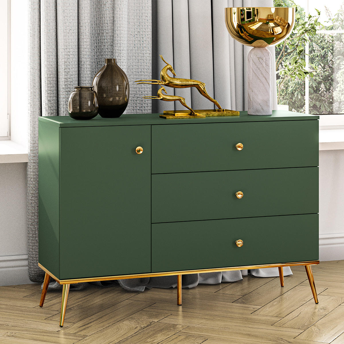 SIDEBOARD Thalia Grün - Grün, Holzwerkstoff (120/85/40cm) - Petits-meubles