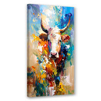 LEINWANDBILD Bunte Kuh Bulle Tiere Gemalt 60x120cm - Multicolor, Textil (60/120cm) - Feeby